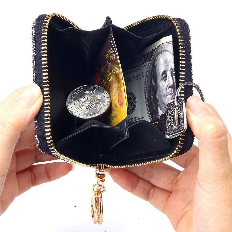 GEEAD Small Glitter Wallet for Women Girls Mini Coin Purse Pouches with Key Ring for Christmas - Image 2